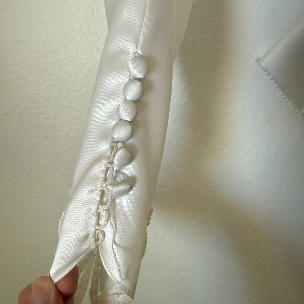 Vintage Lili International 80s Wedding Dress Satin Lace Puff Sleeve Back Bow - Picture 6 of 16